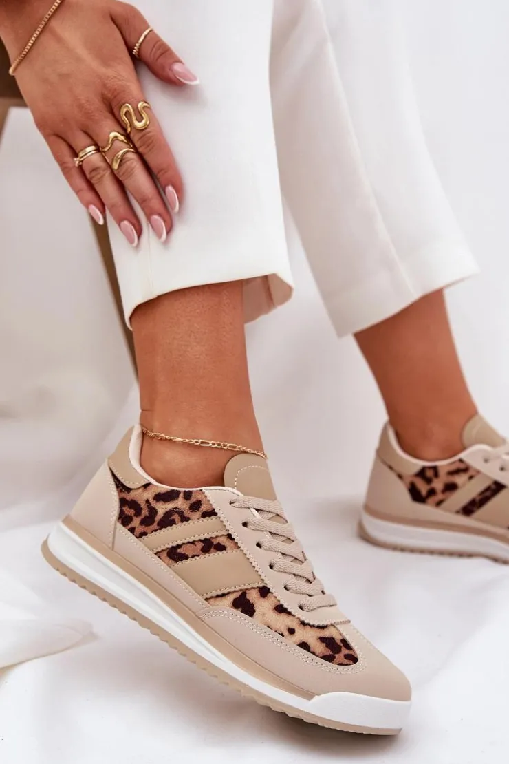 Outlet Boto Buty Sportowe Sneakersy Damskie Panterka Beżowo-Brązowe Galabis