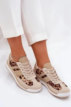 Outlet Boto Buty Sportowe Sneakersy Damskie Panterka Beżowo-Brązowe Galabis