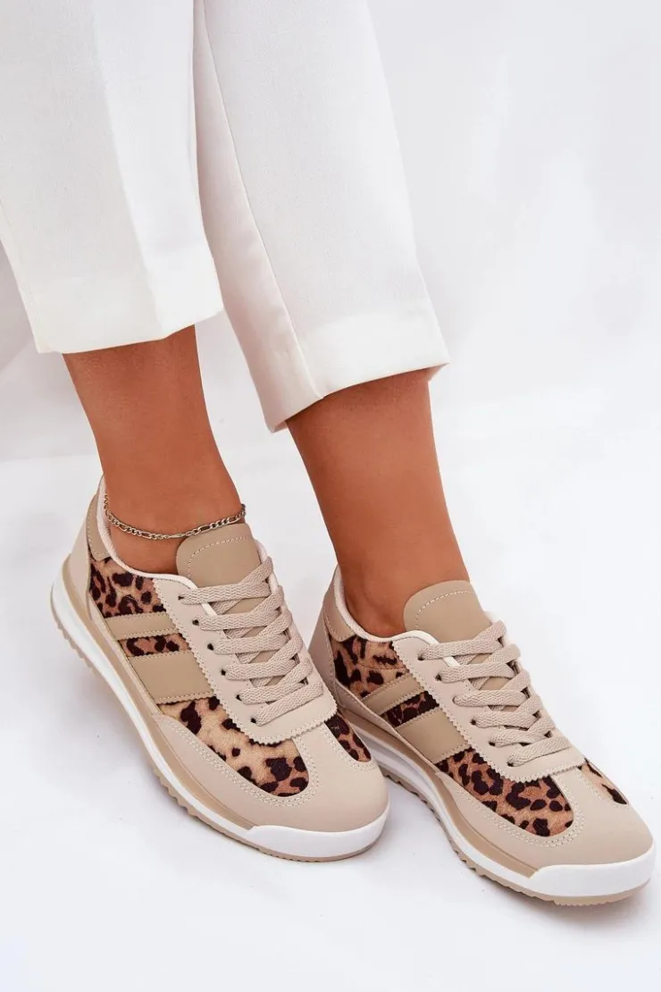 Outlet Boto Buty Sportowe Sneakersy Damskie Panterka Beżowo-Brązowe Galabis