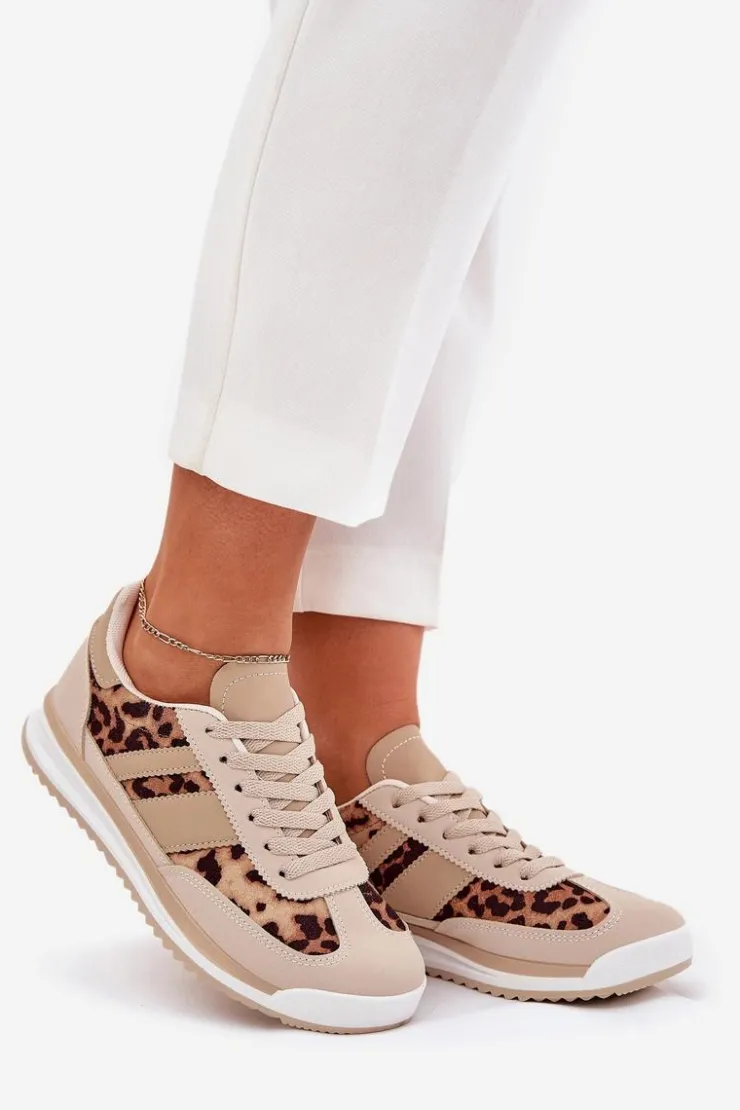 Outlet Boto Buty Sportowe Sneakersy Damskie Panterka Beżowo-Brązowe Galabis