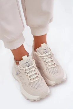 Boto Sneakersy Damskie*Buty Sportowe Sneakersy Damskie Na Grubej Podeszwie Beżowe Prononice Beżowy