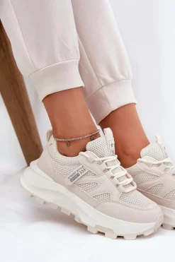 Boto Sneakersy Damskie*Buty Sportowe Sneakersy Damskie Na Grubej Podeszwie Beżowe Prononice Beżowy