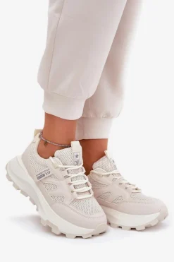 Boto Sneakersy Damskie*Buty Sportowe Sneakersy Damskie Na Grubej Podeszwie Beżowe Prononice Beżowy