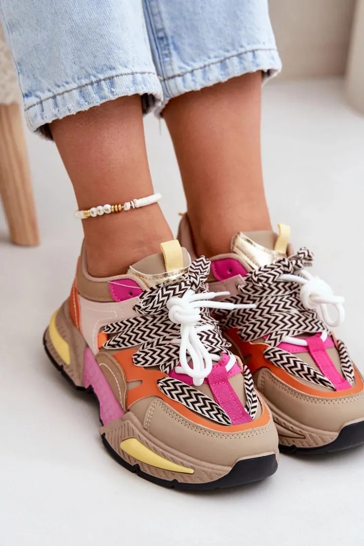 Boto Buty Sportowe Na Platformie|Sneakersy Damskie*Buty Sportowe Sneakersy Damskie Z Podwójnym Sznurowaniem Khaki Samoles