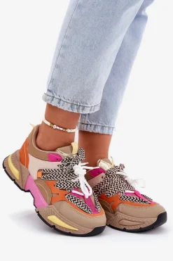 Boto Buty Sportowe Na Platformie|Sneakersy Damskie*Buty Sportowe Sneakersy Damskie Z Podwójnym Sznurowaniem Khaki Samoles