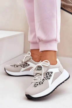 Online Boto Buty Sportowe Sneakersy Damskie Na Platformie Panterka Biało-Beżowe Pumbes