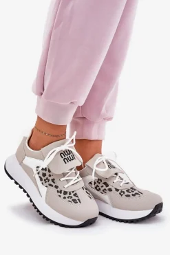 Online Boto Buty Sportowe Sneakersy Damskie Na Platformie Panterka Biało-Beżowe Pumbes