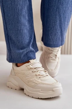 New Boto Buty Sportowe Sneakersy Damskie Na Masywnej Podeszwie Jasnobeżowe Lerista Beżowy