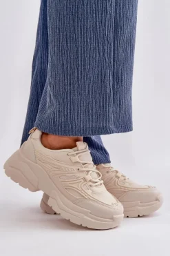 New Boto Buty Sportowe Sneakersy Damskie Na Masywnej Podeszwie Jasnobeżowe Lerista Beżowy