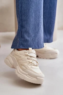 New Boto Buty Sportowe Sneakersy Damskie Na Masywnej Podeszwie Jasnobeżowe Lerista Beżowy