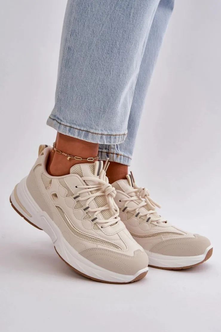 Boto Buty Sportowe Na Platformie|Sneakersy Damskie*Buty Sportowe Sneakersy Eko Skórzane Beżowe Verilisse