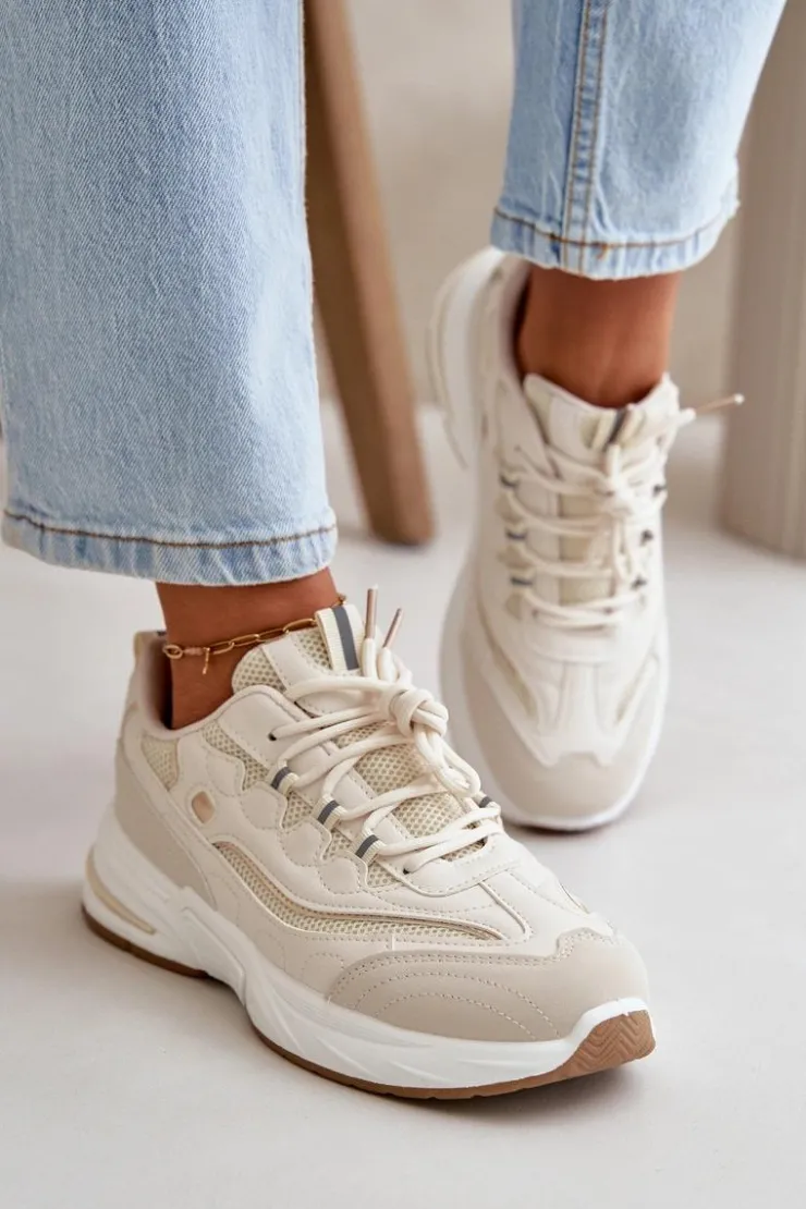 Boto Buty Sportowe Na Platformie|Sneakersy Damskie*Buty Sportowe Sneakersy Eko Skórzane Beżowe Verilisse