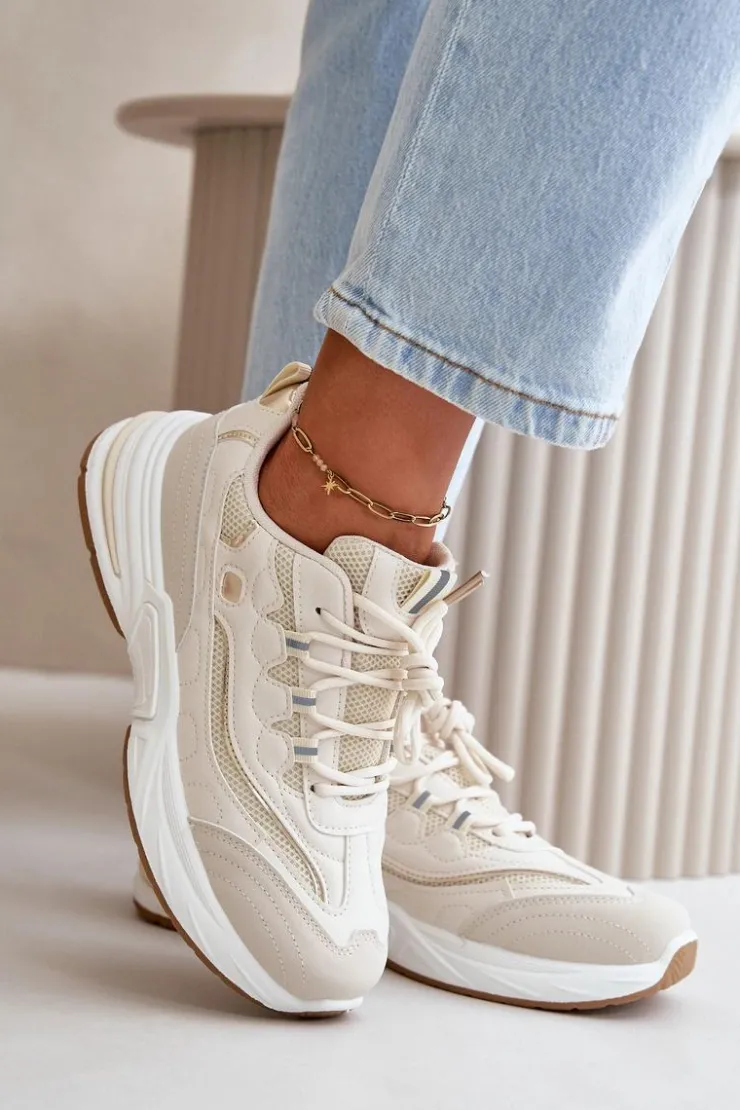 Boto Buty Sportowe Na Platformie|Sneakersy Damskie*Buty Sportowe Sneakersy Eko Skórzane Beżowe Verilisse