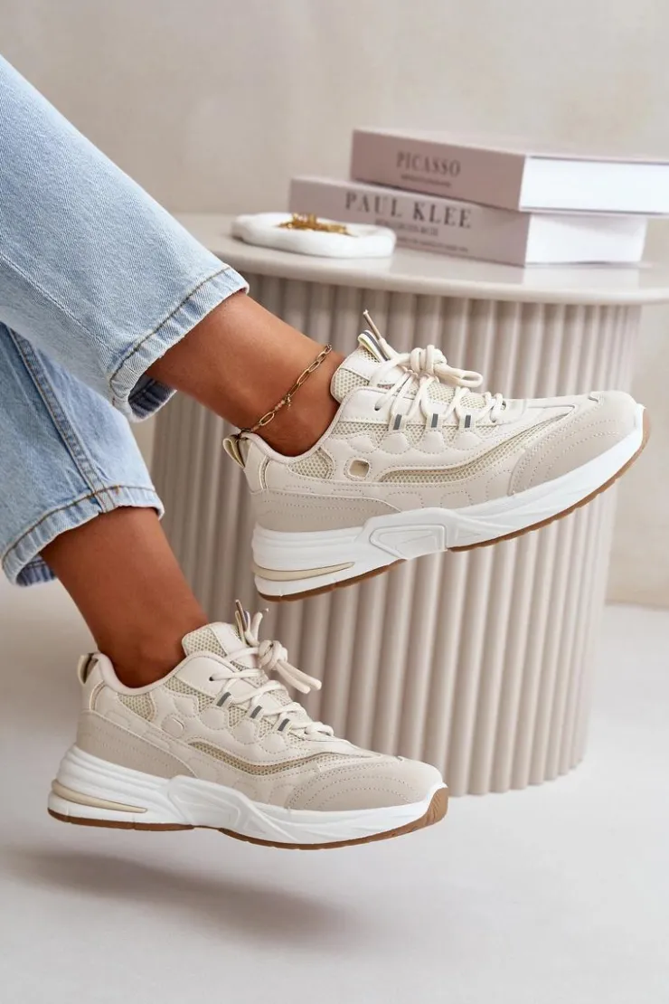 Boto Buty Sportowe Na Platformie|Sneakersy Damskie*Buty Sportowe Sneakersy Eko Skórzane Beżowe Verilisse