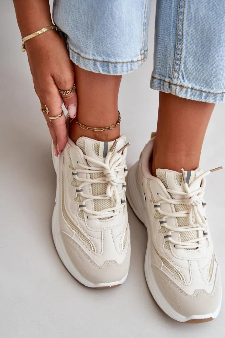 Boto Buty Sportowe Na Platformie|Sneakersy Damskie*Buty Sportowe Sneakersy Eko Skórzane Beżowe Verilisse