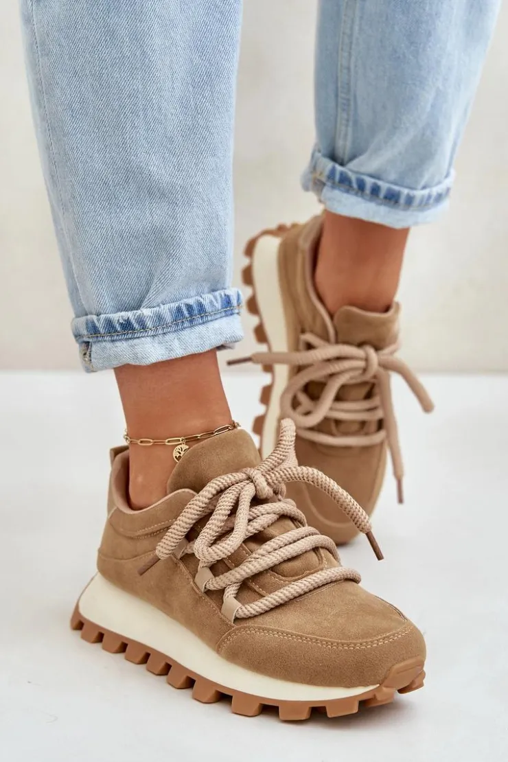 Boto Buty Sportowe Na Platformie|Sneakersy Damskie*Buty Sportowe Sneakersy Na Platformie Z Eko Zamszu Brązowe Riadella