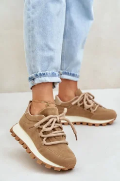 Boto Buty Sportowe Na Platformie|Sneakersy Damskie*Buty Sportowe Sneakersy Na Platformie Z Eko Zamszu Brązowe Riadella