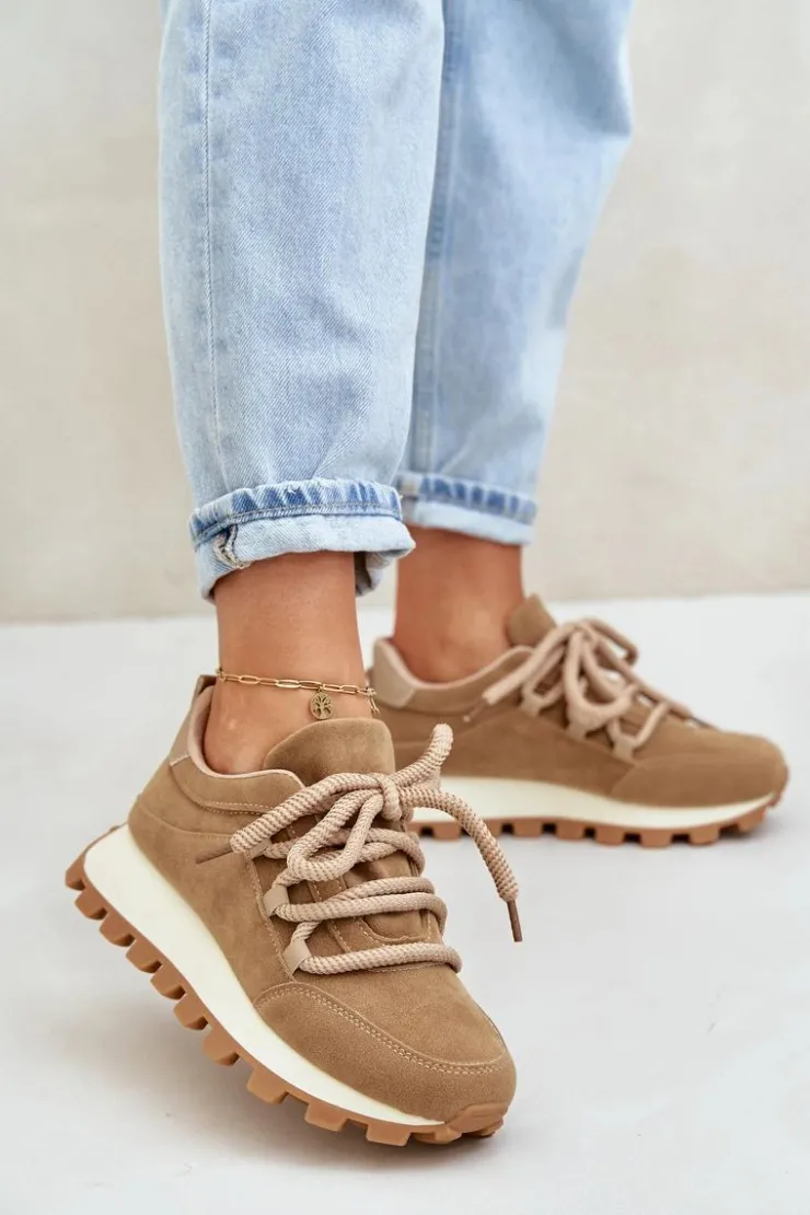 Boto Buty Sportowe Na Platformie|Sneakersy Damskie*Buty Sportowe Sneakersy Na Platformie Z Eko Zamszu Brązowe Riadella
