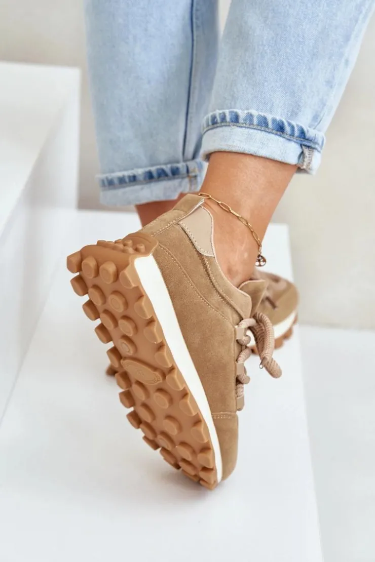 Boto Buty Sportowe Na Platformie|Sneakersy Damskie*Buty Sportowe Sneakersy Na Platformie Z Eko Zamszu Brązowe Riadella