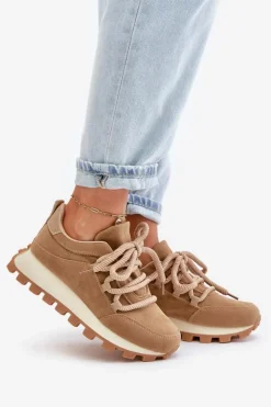 Boto Buty Sportowe Na Platformie|Sneakersy Damskie*Buty Sportowe Sneakersy Na Platformie Z Eko Zamszu Brązowe Riadella