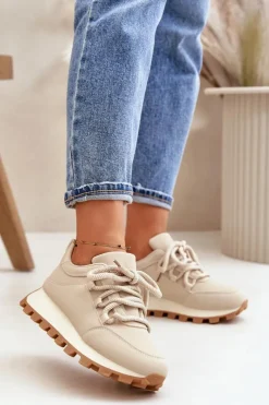Discount Boto Buty Sportowe Sneakersy Na Platformie Z Eko Skóry Beżowe Riadella