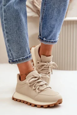 Discount Boto Buty Sportowe Sneakersy Na Platformie Z Eko Skóry Beżowe Riadella