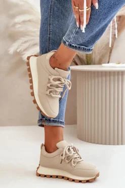 Discount Boto Buty Sportowe Sneakersy Na Platformie Z Eko Skóry Beżowe Riadella