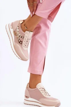 Boto Sneakersy Damskie*Buty Sportowe Z Ćwiekami Nude Adley