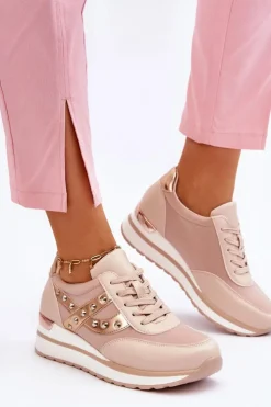 Boto Sneakersy Damskie*Buty Sportowe Z Ćwiekami Nude Adley