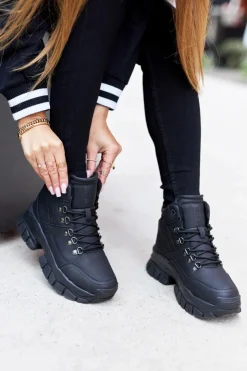 Big Star Shoes Trekkingowe Damskie|Botki Płaskie*Buty Trekkingowe Big Star II274329 Czarne