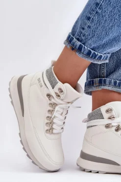 Big Star Shoes Obuwie Trekkingowe Męskie|Trekkingowe Damskie*Buty Trekkingowe Trapery Sznurowane Białe Big Star MM274675