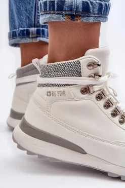 Big Star Shoes Obuwie Trekkingowe Męskie|Trekkingowe Damskie*Buty Trekkingowe Trapery Sznurowane Białe Big Star MM274675