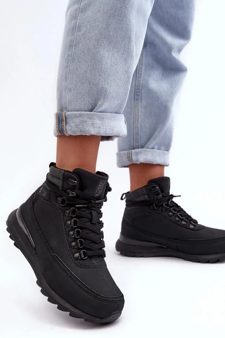 Damskie Big Star Shoes Buty Trekkingowe Trapery Sznurowane Czarne Big Star MM274677