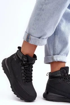 Damskie Big Star Shoes Buty Trekkingowe Trapery Sznurowane Czarne Big Star MM274677