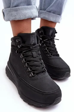 Damskie Big Star Shoes Buty Trekkingowe Trapery Sznurowane Czarne Big Star MM274677