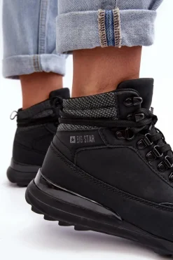 Damskie Big Star Shoes Buty Trekkingowe Trapery Sznurowane Czarne Big Star MM274677