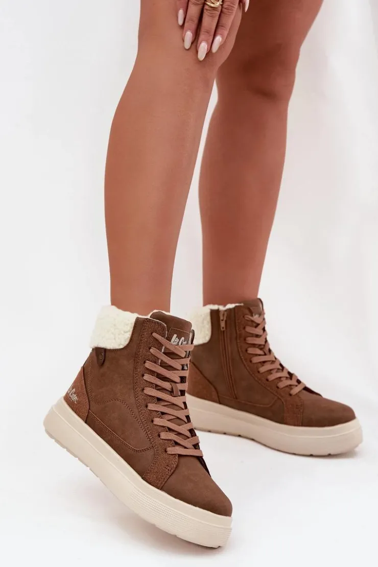 Outlet Lee Cooper Buty Zimowe Damskie Z Kożuszkiem LCJ-25-01-3735 Brązowe Brązowy