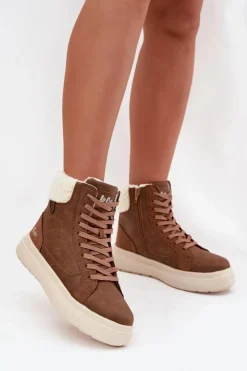 Outlet Lee Cooper Buty Zimowe Damskie Z Kożuszkiem LCJ-25-01-3735 Brązowe Brązowy