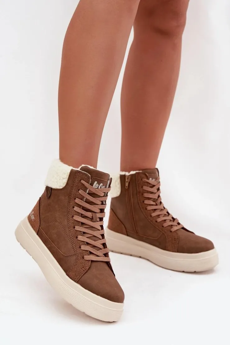 Outlet Lee Cooper Buty Zimowe Damskie Z Kożuszkiem LCJ-25-01-3735 Brązowe Brązowy