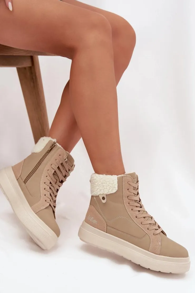 Damskie Lee Cooper Buty Zimowe Damskie Z Kożuszkiem LCJ-25-01-3736 Beżowe