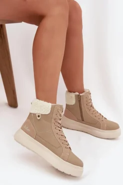 Damskie Lee Cooper Buty Zimowe Damskie Z Kożuszkiem LCJ-25-01-3736 Beżowe