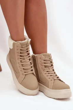 Damskie Lee Cooper Buty Zimowe Damskie Z Kożuszkiem LCJ-25-01-3736 Beżowe