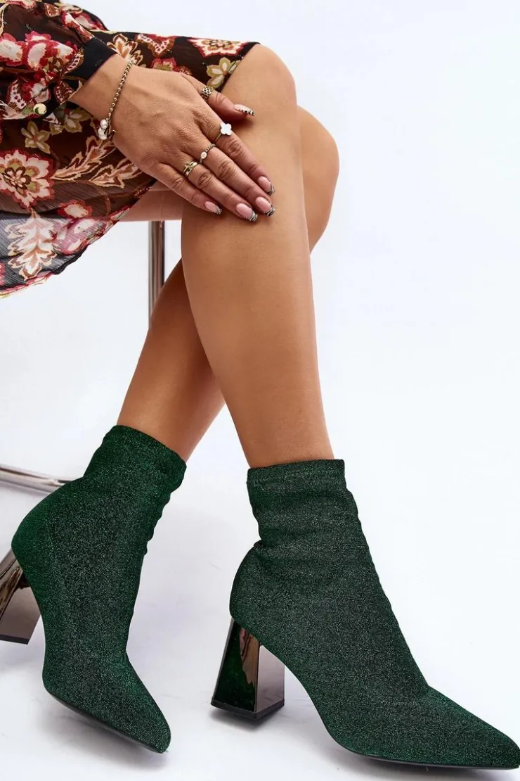 Boto Botki Wiosenne|Botki Na Słupku*Błyszczące Botki Na Słupku Zielone Sognota