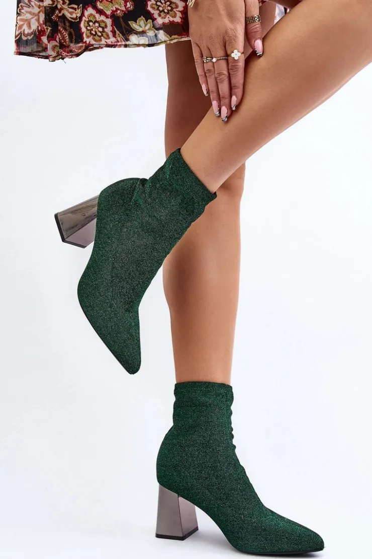 Boto Botki Wiosenne|Botki Na Słupku*Błyszczące Botki Na Słupku Zielone Sognota