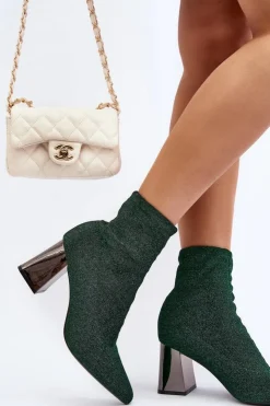 Boto Botki Wiosenne|Botki Na Słupku*Błyszczące Botki Na Słupku Zielone Sognota