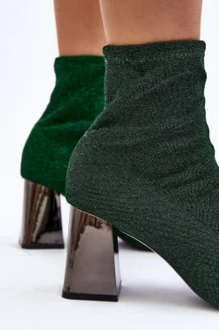 Boto Botki Wiosenne|Botki Na Słupku*Błyszczące Botki Na Słupku Zielone Sognota
