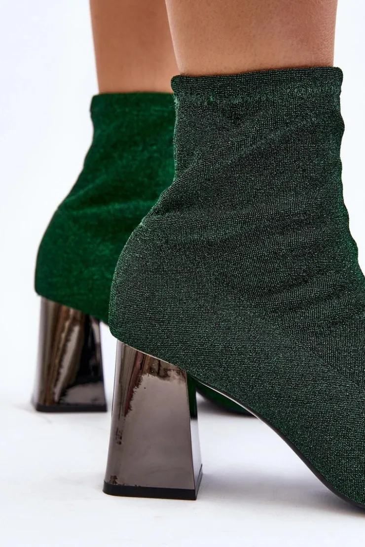 Boto Botki Wiosenne|Botki Na Słupku*Błyszczące Botki Na Słupku Zielone Sognota