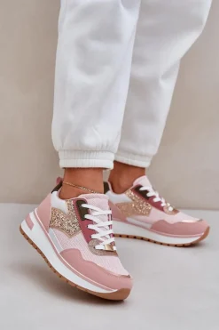 Boto Buty Sportowe Na Platformie|Sneakersy Damskie*Błyszczące Buty Sportowe Damskie Różowe Leesema