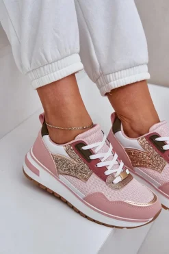 Boto Buty Sportowe Na Platformie|Sneakersy Damskie*Błyszczące Buty Sportowe Damskie Różowe Leesema