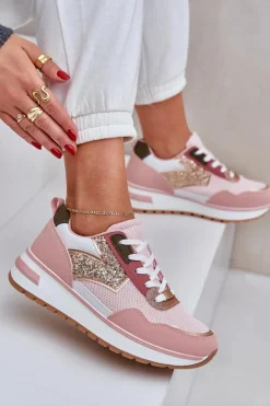 Boto Buty Sportowe Na Platformie|Sneakersy Damskie*Błyszczące Buty Sportowe Damskie Różowe Leesema